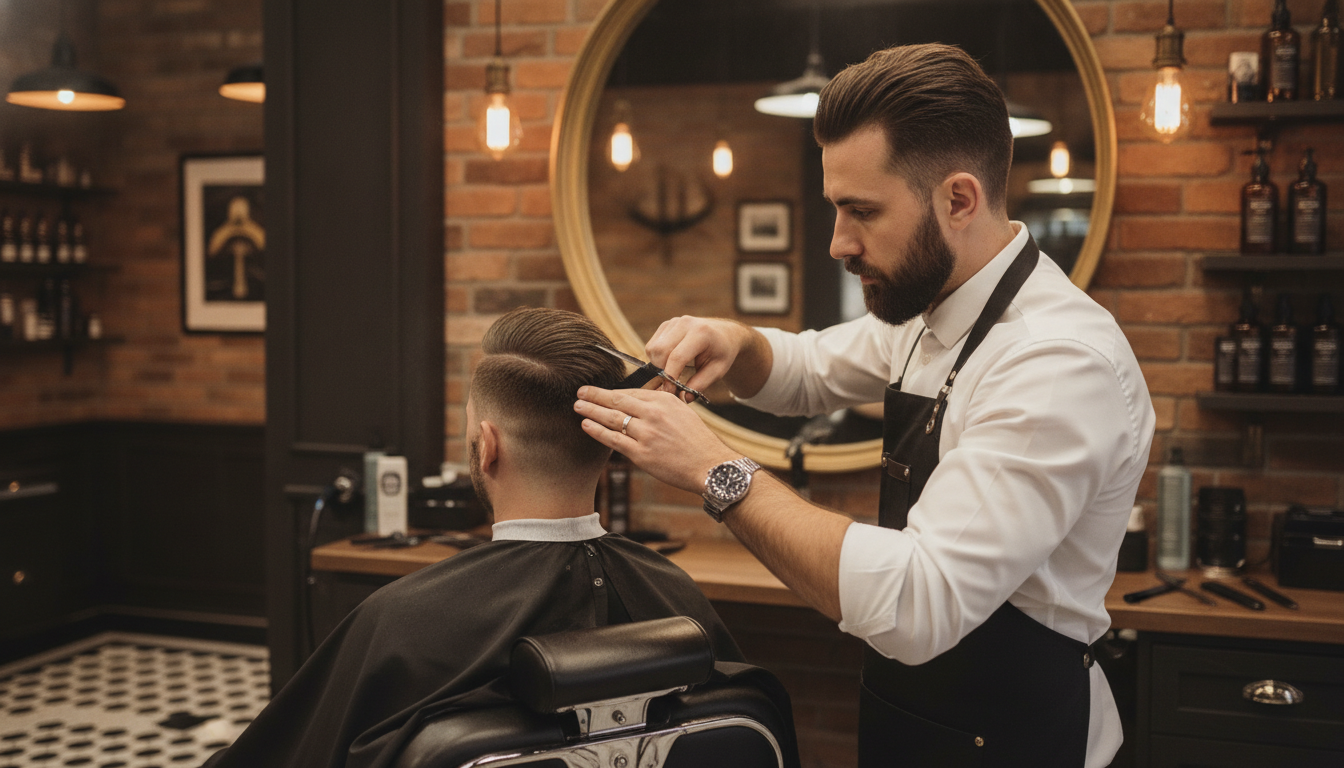 Barbero trabajando con las manos ocupadas mientras Responz agenda citas por WhatsApp