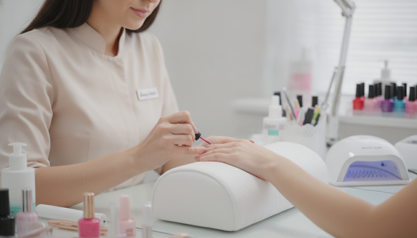 Manicurista trabajando en uñas mientras Responz agenda citas por WhatsApp